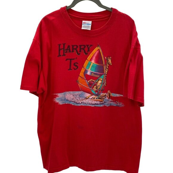 1996 Vintage Hanes Beefy-T Harry T's Red T-Shirt Men's Size XL - Picture 1 of 10